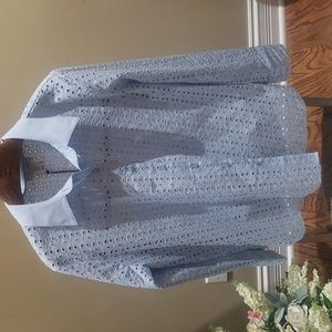 Nwt Marta Stewart cotton lace blue blouse with bottons